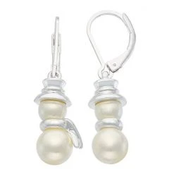 Napier Simulated Pearl White Christmas Snowman Drop Earrings