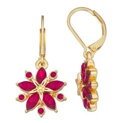 Napier Gold Tone Poinsettia Drop Earrings