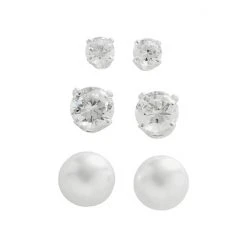 Napier® Silver-Tone Simulated Pearl & Simulated Crystal Stud Earring Set