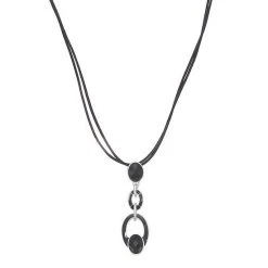 Napier Silver Tone Black Enamel Y-Necklace
